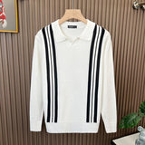 British Retro Men's Knitted Polo Shirt Light Luxury Patchwork Slim-fit Short Sleeve T-shirts Leisure Business  V-neck Tops M-3XL