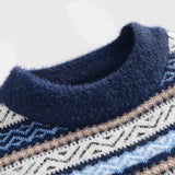 Round neck sweater for men and women autumn and winter new trend loose and high-end sense knitted sweater couple striped casual