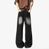 Korean Style Men's Jeans Washing Contrast Color Wide Leg Trousers Cleanfit Straight Loose Male All-match Denim Pants