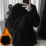 Oversize Sweatshirt Solid Color Lamb Hair O-Neck Long Sleeve Men's Sweatshirt Korean Fashion Loose Hoodies Streetwear Harajuku