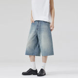 Oversized Baggy Men's Denim Shorts Summer Fashion Retro Casual Loose Wide-leg Calf-length Jeans Harajuku Y2K Streetwear