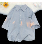 Japanese Striped Fashionable Short-sleeved Shirt Men Summer Thin Fashion Loose and Versatile Student Casual Shirt Aesthetic