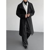 2025 New Autumn Winter Mens Imitation Wool Trench Coat Mid Length Stand Collar Solid Color Windproof Warm Two Button Outerwear