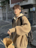 American autumn and winter men and women trendy personality lazy style zipper lapel couple loose knit pullover sweater harajuku