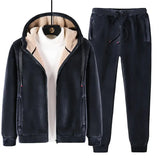 Men Winter Fashion Hoodies+Pants Set Hooded Clothes Plus Size Casual Thick Sportswear Warm Fleece Tracksuit Mens Warm Sets