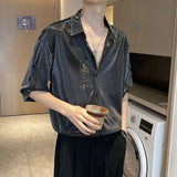 Mens casual shiny casual shirt daily thin style personality versatile temperament youth trend tops men's clothing 2024 new