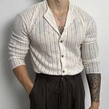 Spring Summer Korean Version Men's Shirt Round Neck Loose Casual Hollow Perspective Cardigan Men's Artistic Versatile Tops