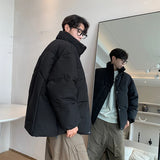 New Winter Silk-like Cotton Jackets Men Fashion Thicken Warm Parkas Couple Streetwear Loose Casual All-match Bread Coat