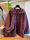 Classic High-end Hooded Windbreaker Women Spring Autumn Style 2025 New Loose Versatile Trendy Hooded Mid-length Jacket