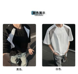 Mens Breathable Cotton Tshirt man Soft Summer Casual Slim Fit Contrast Panel Simpl Design Streetwear Fashion Tee Line Texture
