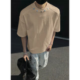 Tshirt Men Slim Fit Solid Color Round Neck t Shirt Button trim Summer Casual Tee Shirt Lightweight Breathable Cotton Fashion Top