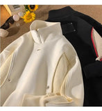 American autumn and winter street fashion personalized stand up collar half zipper couple loose retro casual Harajuku top y2k