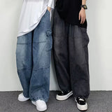 New Men Wide leg Jeans Fashion Unisex Casual Large Pocket Pants High Street Hip Hop Four Seasons Comfortable Long Trousers