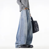 2025 New Men Wide Leg Jeans Loose Fit Light Blue Washed Denim Trousers High Quality Trendy Fashion Streetwear Hot Sale