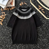 American Retro Knitted Shirt Unisex Short-sleeved Pullover Men's Korean Summer High-end Twisted T-shirt Front Shoulder Sweater