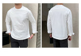 New Autumn Fashion Men T-shirt Light Luxury Solid Color Long Sleeve Tops Leisure Streetwear Casual O Neck Basic Shirts M-3XL