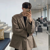Plaid Blazer Men Oversized Fashion Society Mens Dress Jacket Korean Loose Casual Suit Jacket Mens Office Formal Jackets M-2XL