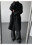 2025 New Autumn Winter Mens Imitation Wool Trench Coat Mid Length Stand Collar Solid Color Windproof Warm Two Button Outerwear