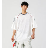 Men Sport Tshirt Transparent Mesh V-neck T Shirt Short Sleeve Men Clothing Summer Fashion Streetwear Male Loose Tee Tops