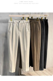 Autumn Winter Men's Woolen Suit Pants Formal Business Office Slim Straight Elastic Waist Korean Casual Tapered Brown Trousers