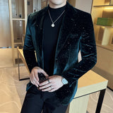 Korean Style Men Blazer Luxury Fit Slim Jacket Velvet Sparkling Dots High Quality Designer Suit Coat Male