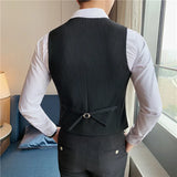 England Men's Suit Vest Pinstripe Slim Fit Sleeveless Gilet Formal Groomsman Waistcoat Business Gentleman Work Dress Suit Vests