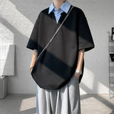 Summer Short Sleeved T-shirt Men Fashion Gray Black Casual T Shirt Men Streetwear Korean Loose Lapel T Shirt Mens Top M-3XL