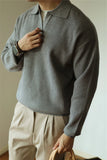 New American Chic Men Polo Sweater Luxury Trendy Business V Neck Knit Solid Color Pullover Leisure Slim-fit Long Sleeve Knitwear