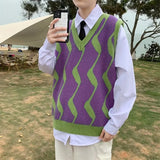 Wool Men Vest Luxury Golf Sweater Brand Patchwork New Spring Clothing Streetwear Fashion Casual Women Knitted Vest Sweater