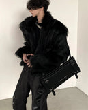 Winter Short Cool Thick Warm Soft Black Hairy Faux Fox Fur Coat Men Long Sleeve Luxury Designer Fluffy Jacket