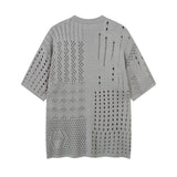 Mens Hollow Knit Polo Shirts Streetwear Vintage Argyle Tees Tops Men Oversized Harajuku Summer New Casual Short Sleeve T-Shirts