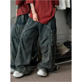 American Vintage High Waist Straight Blue Jeans Women's Casual High Street Pants Baggy Y2K Wide Leg Grunge Washed Denim Trouser