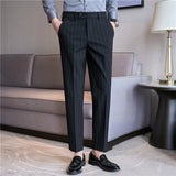 Men's Striped Suit Pants Elastic Autumn New Social Casual Trousers Slim Fit Suit Pants Business Office Wedding Men Clothing