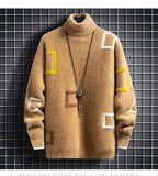 Winter American Men and Women Trendy High Collar Sweater Couple High Street Personalized Simple Knitted Base Sweater y2k