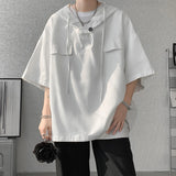 5 Colors Summer Hooded T shirt Men Korean Half Sleeve Pullover Streetwear Loose T-shirt Tops Drawstring Men Clothing