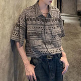 Mens Shirt Ethnic Geometric Totem Casual Shirt Summer Street Trend Retro Niche Hawaiian Short-Sleeve Top Men'S Clothing