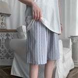 Shirts Shorts Sets Men Striped Design Simple Fashion Ulzzang Oversize Summer New Popular Loose Breathable Student Notched Casual
