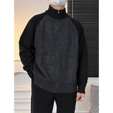 Autumn Men's Zipper Cardigan Jacket Casual Patchwork Stand Collar Long Sleeve Sweater Korean Premium Quality Knitted Outerwear
