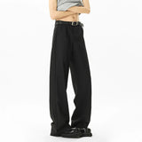 Solid Color Men Suit Pants Korean Style Pleated Design Straight Business Casual Wide Leg Loose Male Trousers Simple