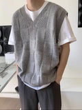 Men's Clothing Long Plaid Plain Knit Sweater Male Loose Fit Vest Sleeveless Waistcoat Solid Color Casual Maletry Japanese Retro