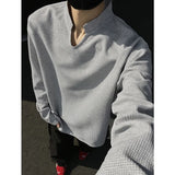 White Long Sleeved T-shirt Men Fashion Black V-neck T Shirt Men Streetwear Korean Loose Casual Checkered T Shirt Mens Top M-3XL
