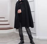 Fashion Men Cloak Coats Lapel Solid Color One Button Cape Trench Streetwear Casual Male Overcoats Ponchose S-5XL