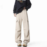 Black Casual Pants Men Fashion Retro Pocket Cargo Pants Men Japanese Streetwear Hip-hop Loose Straight Pants Mens Trousers