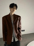 American Leather Jacket Retro Outfit Handsome High-end Men's Niche Shoulder Pad Suit Black PU Leather Jacket Chic Streetwear