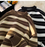 American autumn and winter high street men and women trendy lazy style round neck knitted sweater couple loose casual sweater