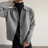 New Korean Fashion Men Cardigan Jacket Light Luxury Knitted Polo Neck Long Sleeve Sweater Coat Casual Retro Solid Color Knitwear