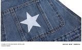 American Retro Star Splashing Print Denim Overalls Korean Style Fashion High-end Solid Color Jumpsuits Aesthetic All-match Chic