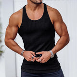 Vest Large Size Men's Sleeveless Summer Knitted Vertical Stripe Fitness Sports Leisure Slim Men's Vest Men's L-Line Vest Men's