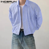Men Striped Shirt Lapel Long Sleeve Loose Korean Style Men Clothing Streetwear 2024 Fashion Casual Male Shirts S-5XL