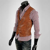 Spring Autumn Motorcycle Sleeveless Vest Jacket Korean Slim-fitting Casual Spring Mens Vest Suit Pu Leather Waistcoat